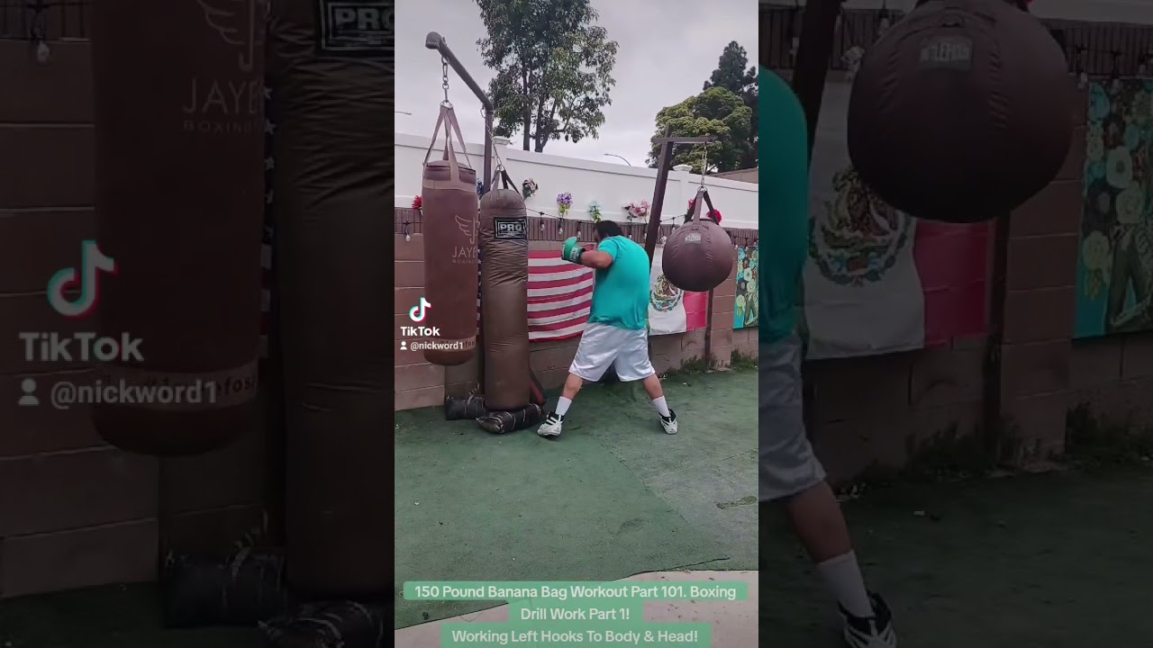 150 Pound Banana Bag Workout Part 101. boxing Drill Work Part 1. Working Left Hooks To Body & Head!