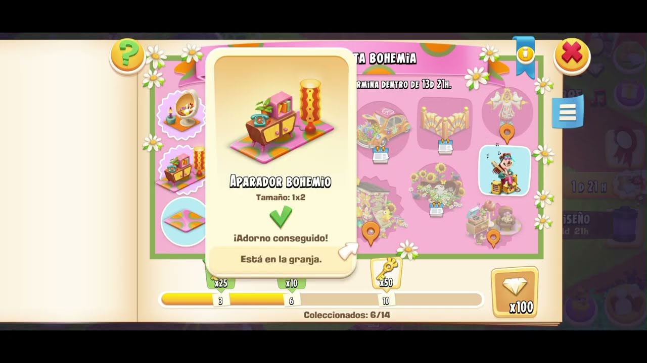 Nueva página Lista Fiesta Bohemia y sus decoraciones de Hay Day