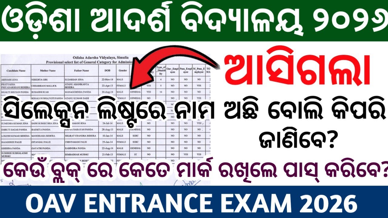 odisha adarsh vidyalaya entrance exam 2026-27 | oav result 2026 merit list 