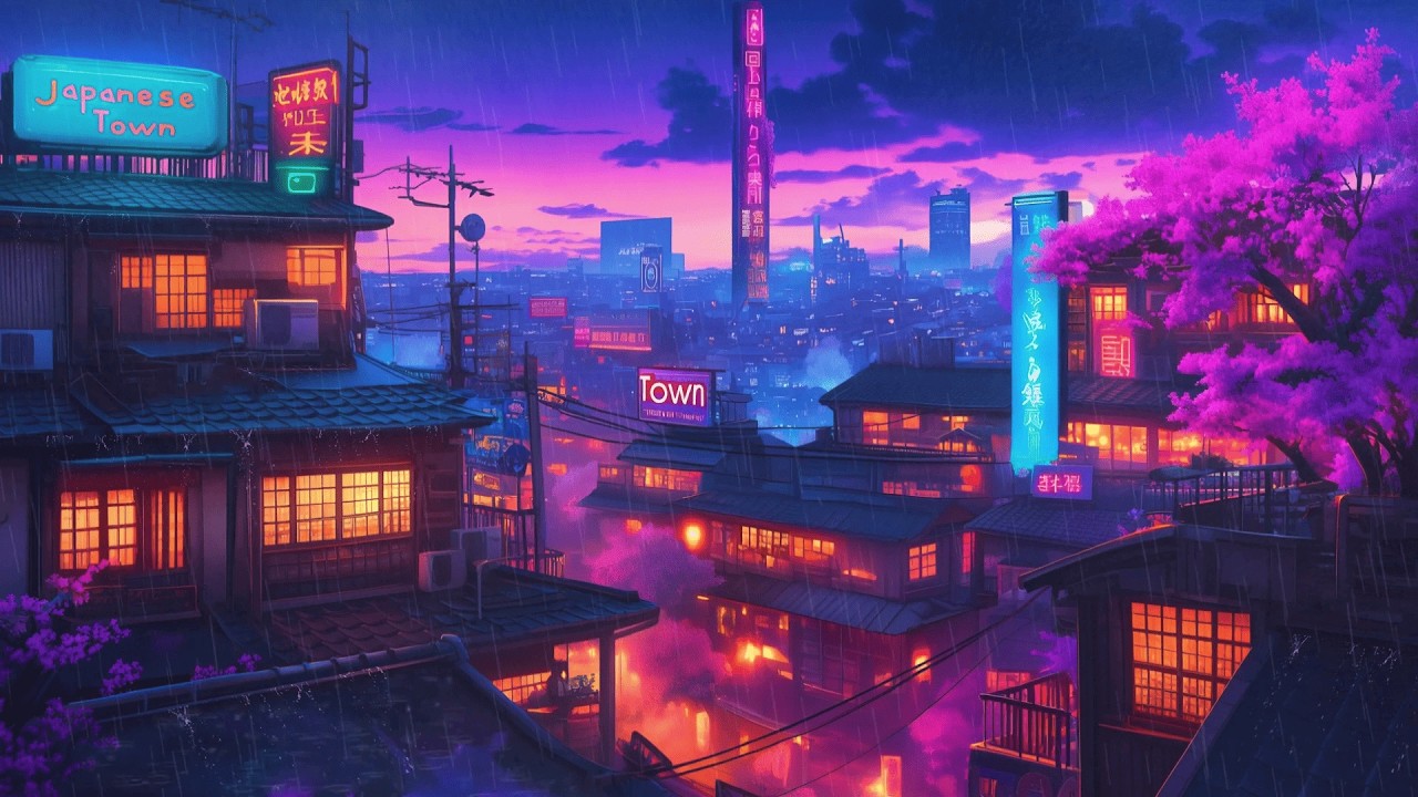 Rain Over Japanese Rooftops 🌧️ Lofi Hip Hop Beats | 80s & 1990 | The Japanese Town