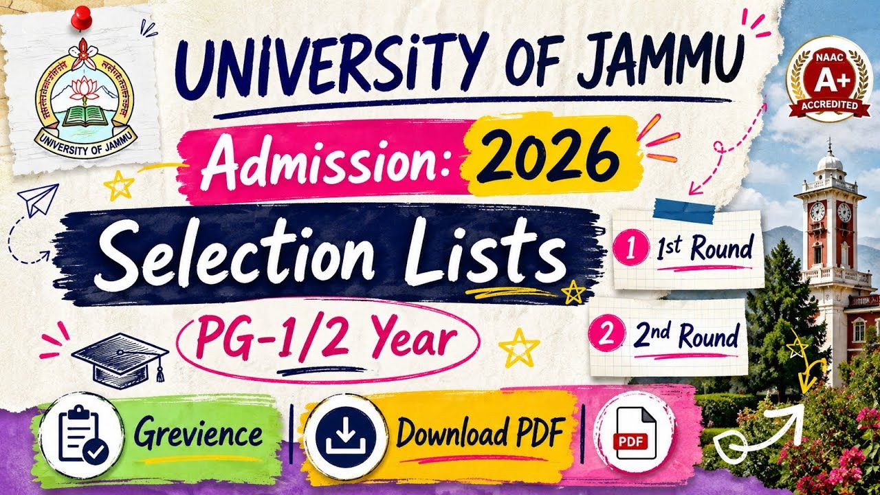 Jammu University PG Admission 2026 | 1st & 2nd Selection Lists | Download PDF | Grievance |