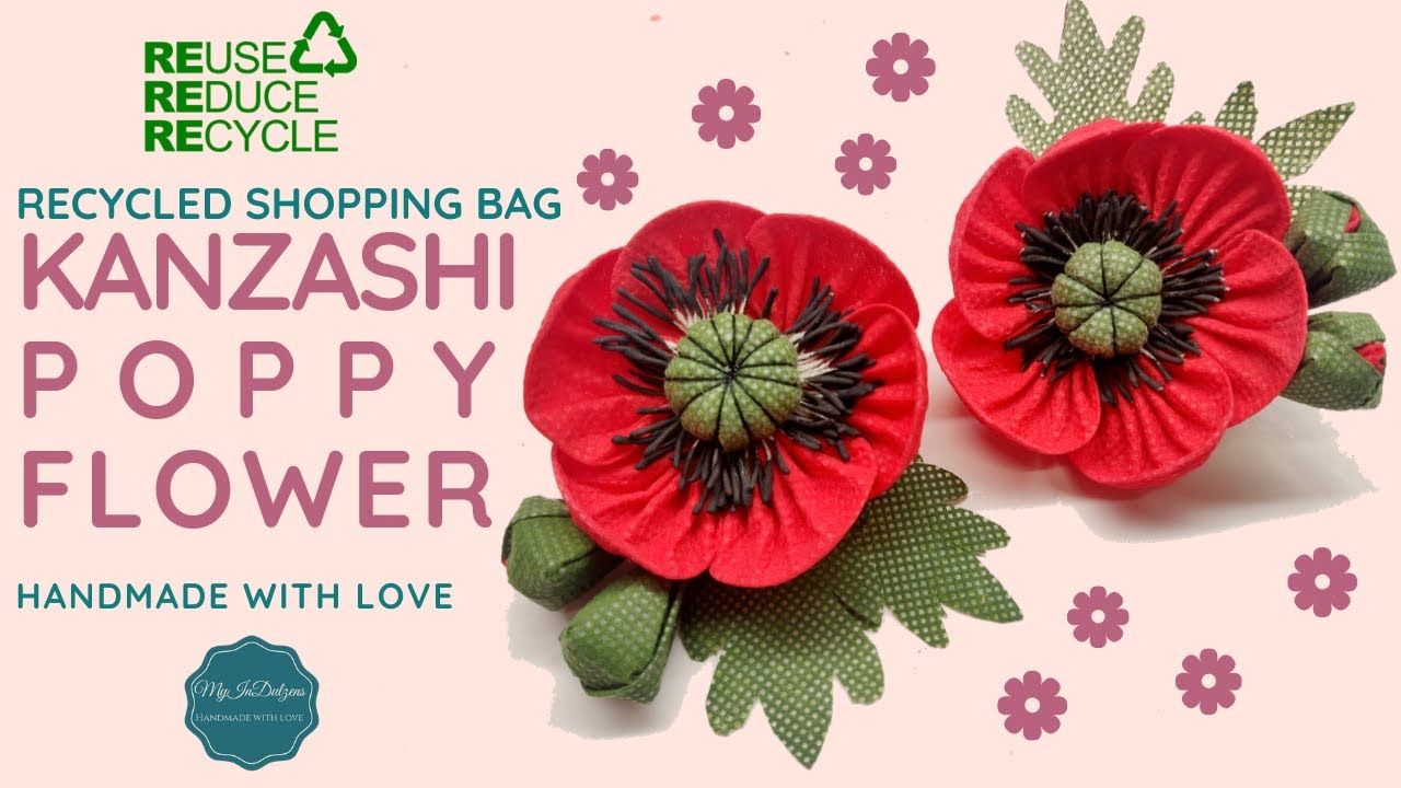 #ZEROWASTE #SHOPPINGBAG - KANZASHI POPPY FLOWER