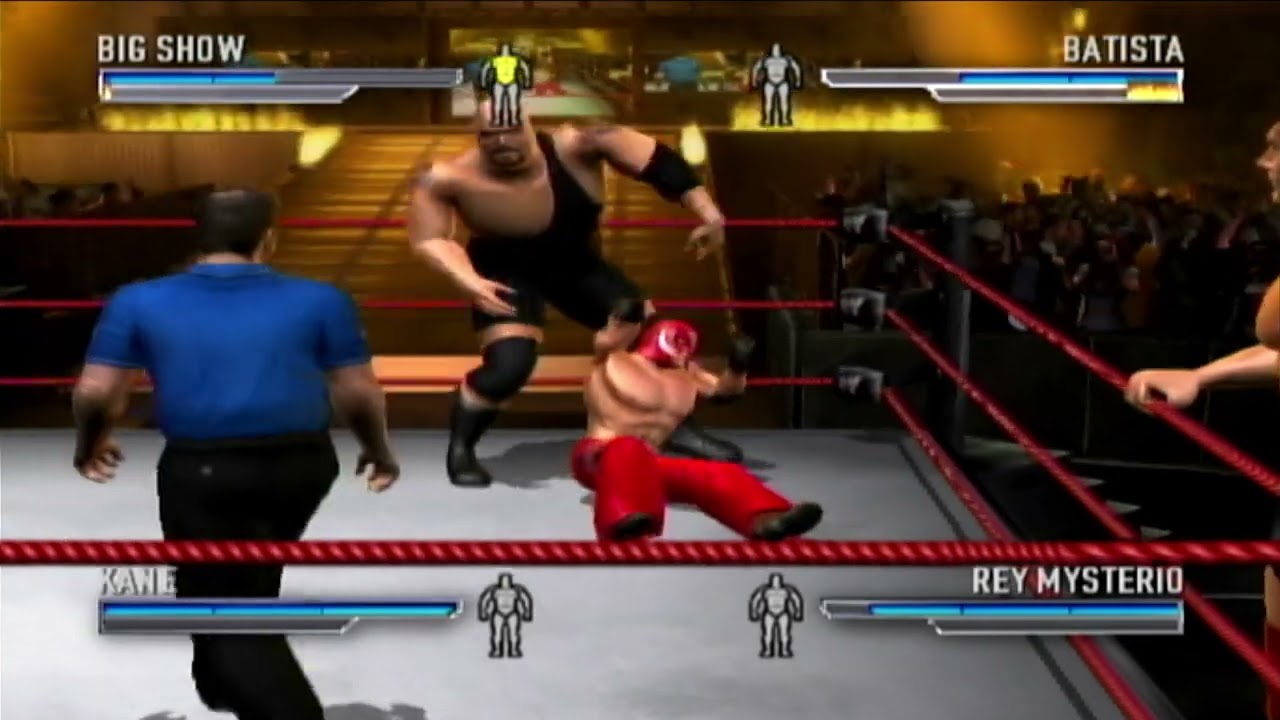 WWE Wrestlemania 21 - XBOX Gameplay - Big Show & Kane vs Batista & Rey Mysterio