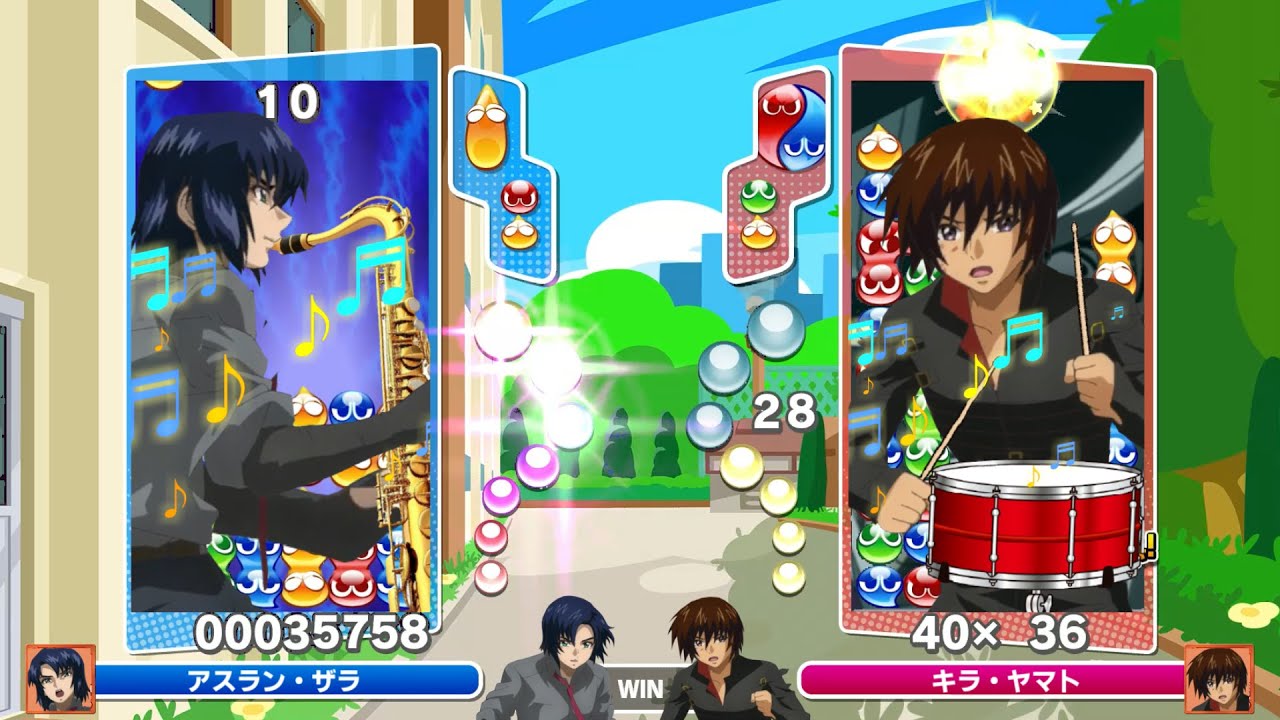 魔法が使えないので拾った物でヤケクソのぷよ勝負をするキラとアスラン