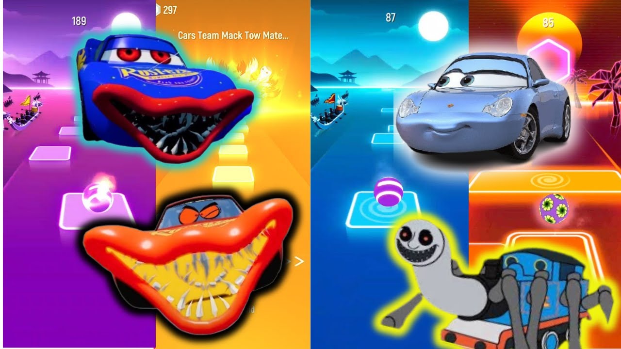 Ruster lightning mcqueen vs Mcqueen red eater vs Spider Thomas vs Franchesco car Tiles Edm r