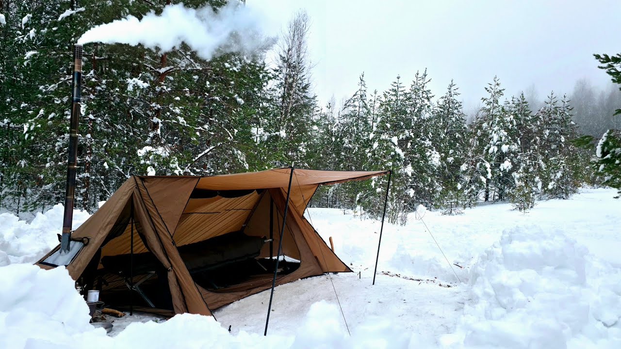 Winter Camping in Deep Snow | Solo Hot Tent Adventure
