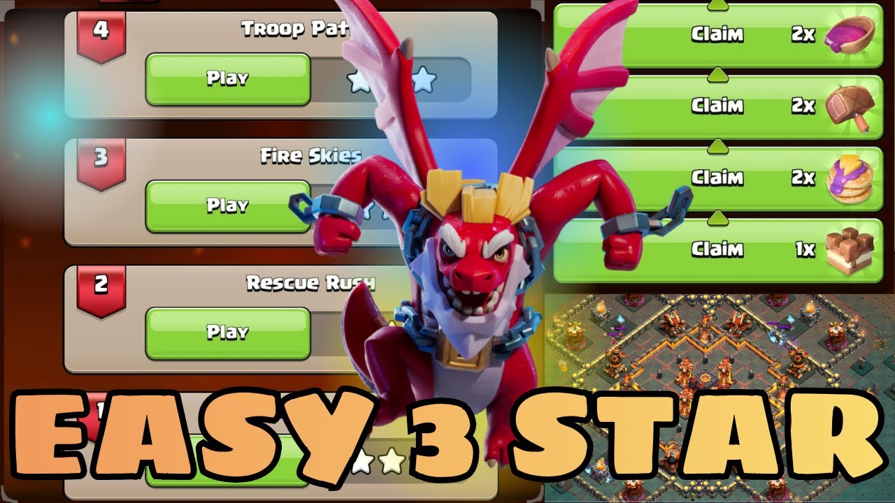 COC DRAGON ESCAPE CHALLENGE - EASY 3 STAR - COC NEW EVENT || CLASH OF CLANS || COC DRAGON DUKE #coc 
