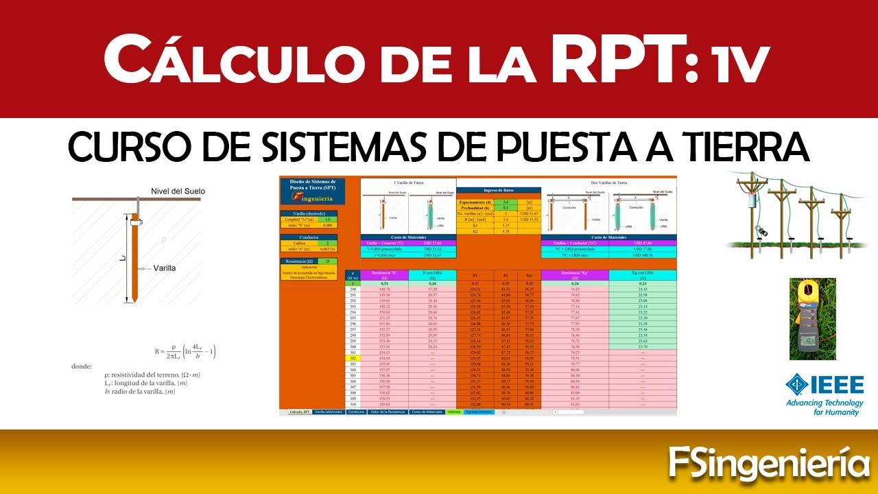 Curso SPT ▶️ 6 ⚡️ Cálculo de Resistencia a Tierra (1 Varilla) | Ejemplo de Campo