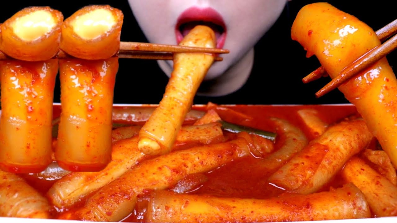 ASMR 라이스페이퍼 떡볶이 (스트링치즈, 체다치즈) 리얼사운드 먹방 TTEOKBOKKI EATING SOUND MUKBANG