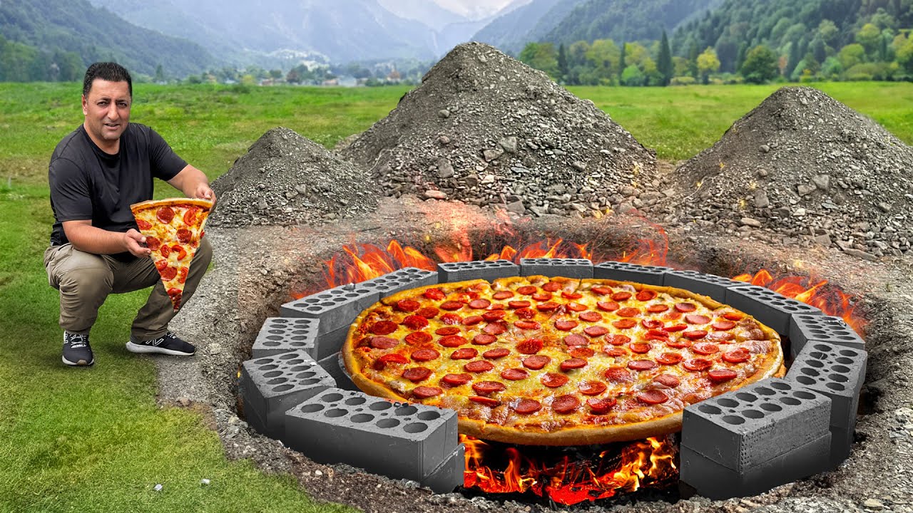 Pizza Gigante en el Patio con Ingredientes Caseros