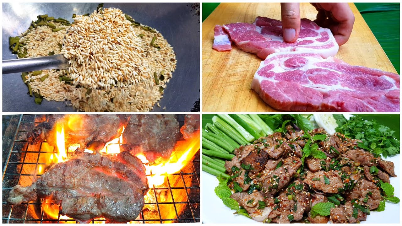 กับข้าวกับปลาโอ 774 น้ำตกหมูสายยั่ว แซ่บนัวอีหลี ข้าวคั่วสมุนไพร คั่วเองหอมๆ  Spicy Grill Pork Salad