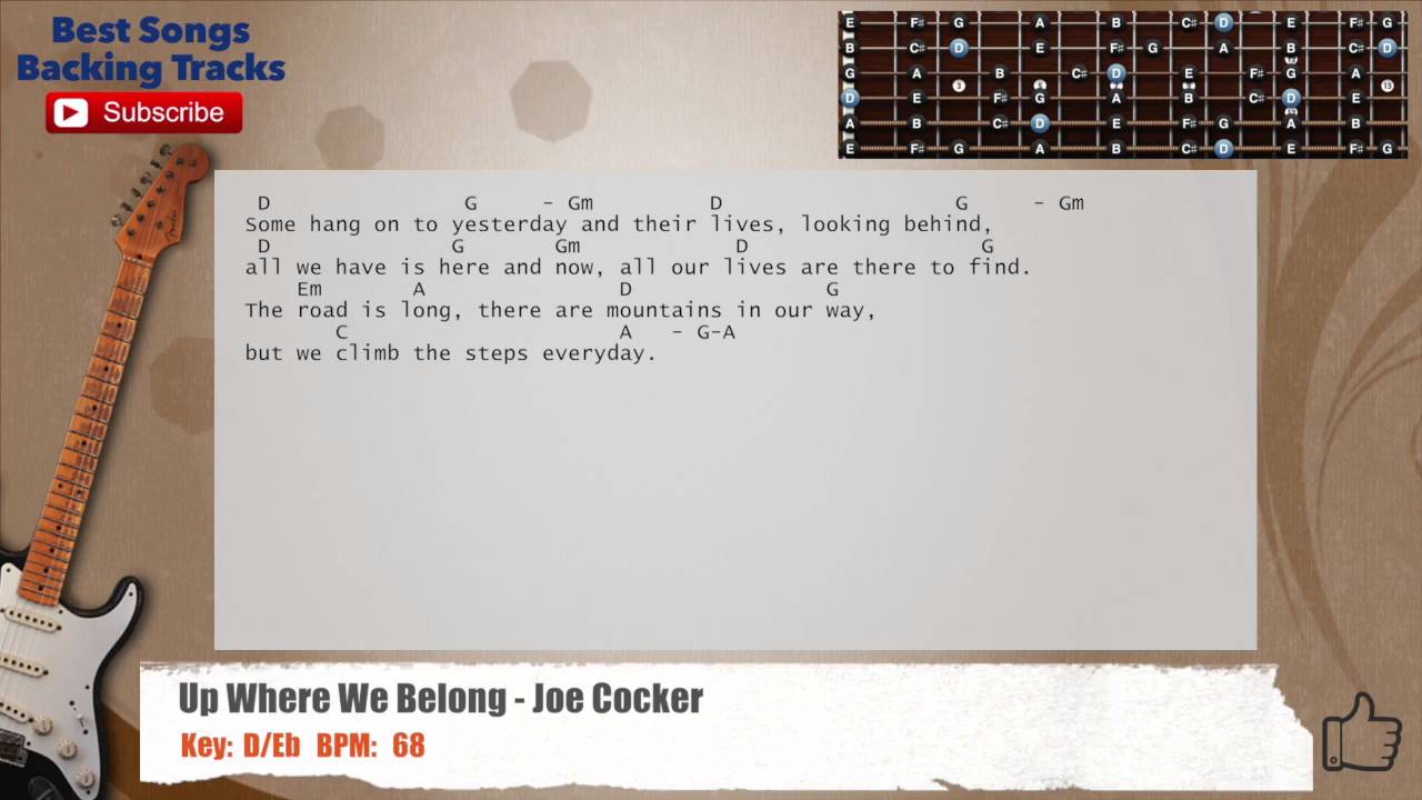 🎸 Up Where We Belong - Joe Cocker Guitar Backing Track with chords and lyrics