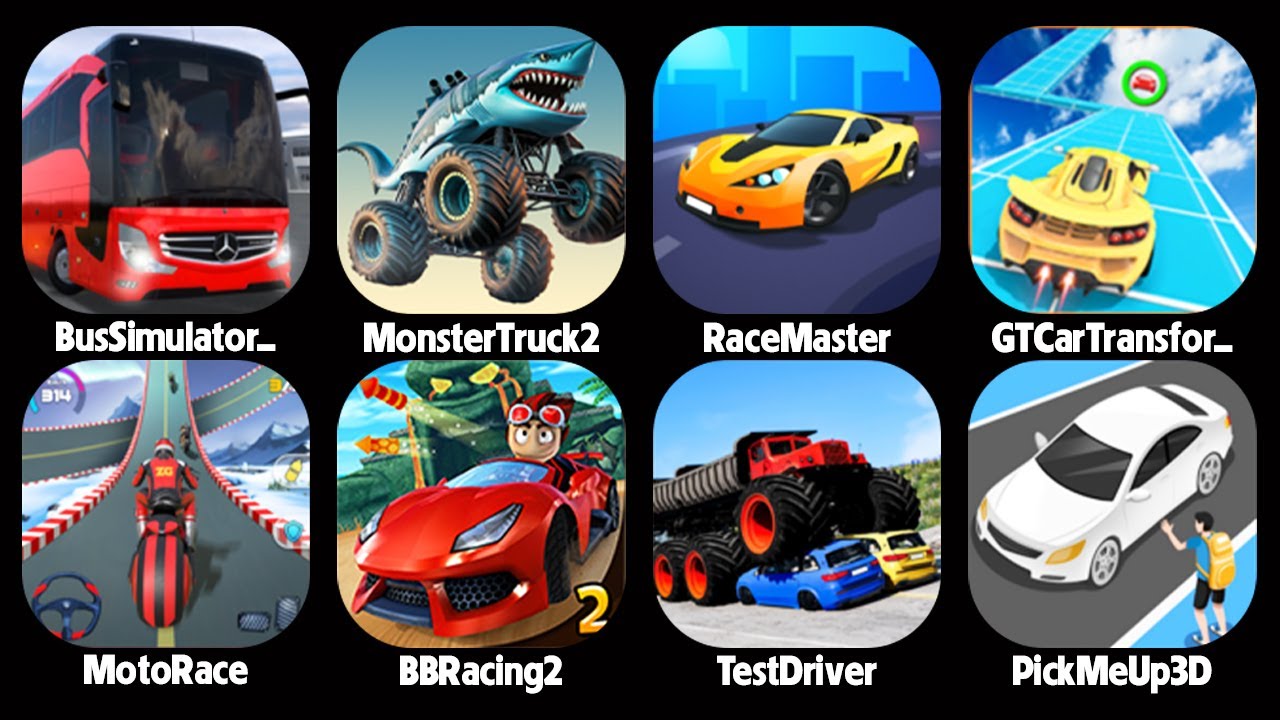 Race Master 3D,Bus Simulator Ultimate,Monster Truck,BB Racing 2,GT Car Stunts,POV TEST DRIVE GAME
