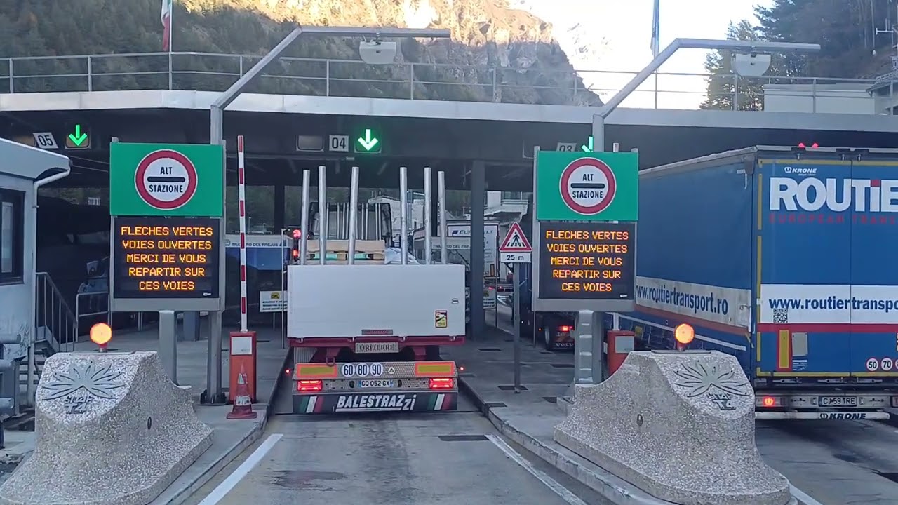 Crossing the tunnel Frejus from Italy to France with  truck
