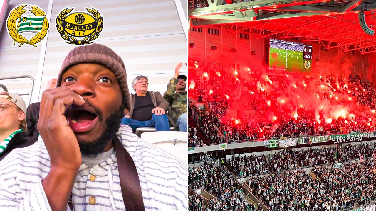 AMERICAN FAN WATCHES A HAMMARBY IF FOOTBALL GAME VS MJÄLLBY
