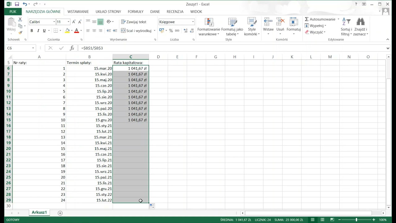 MS Excel - Raty kredytu