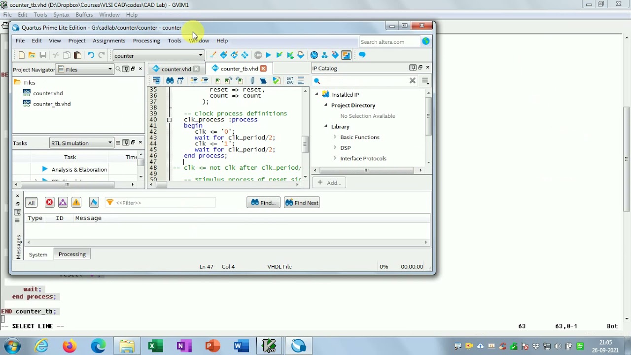 Intel Quartus Prime Lite edition | Behaviourial Simulation using VHDL Testbench code