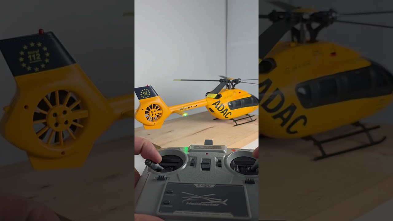 Der Airbus H145 ADAC RC Helikopter von Amewi mit Fenestron am Heck - tolles Flugbild