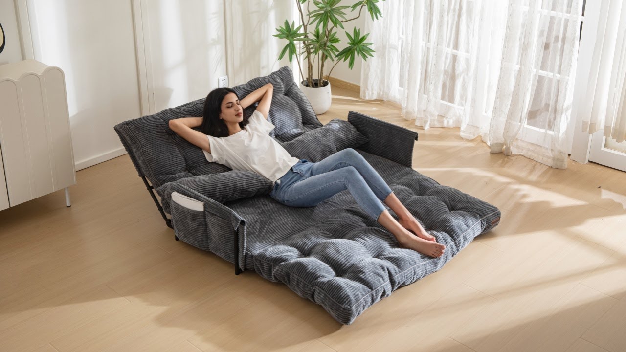 MAXYOYO Adjustable Floor Sofa Bed with 2 Pillows, Multi-Functional Bean Bag Sleeper Bed