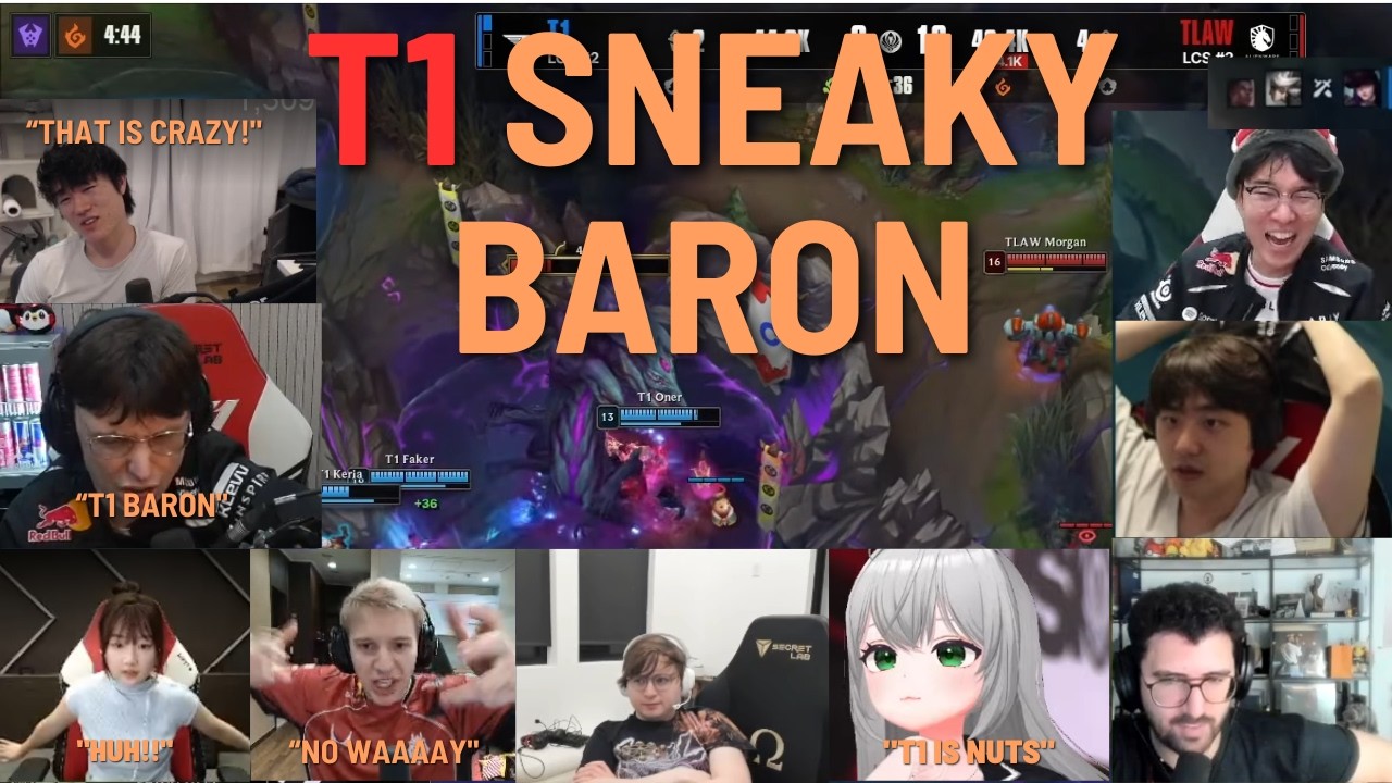 LOL STREAMERS REACTS TO T1 SNEAKY BARON | T1 vs TLAW | MSI