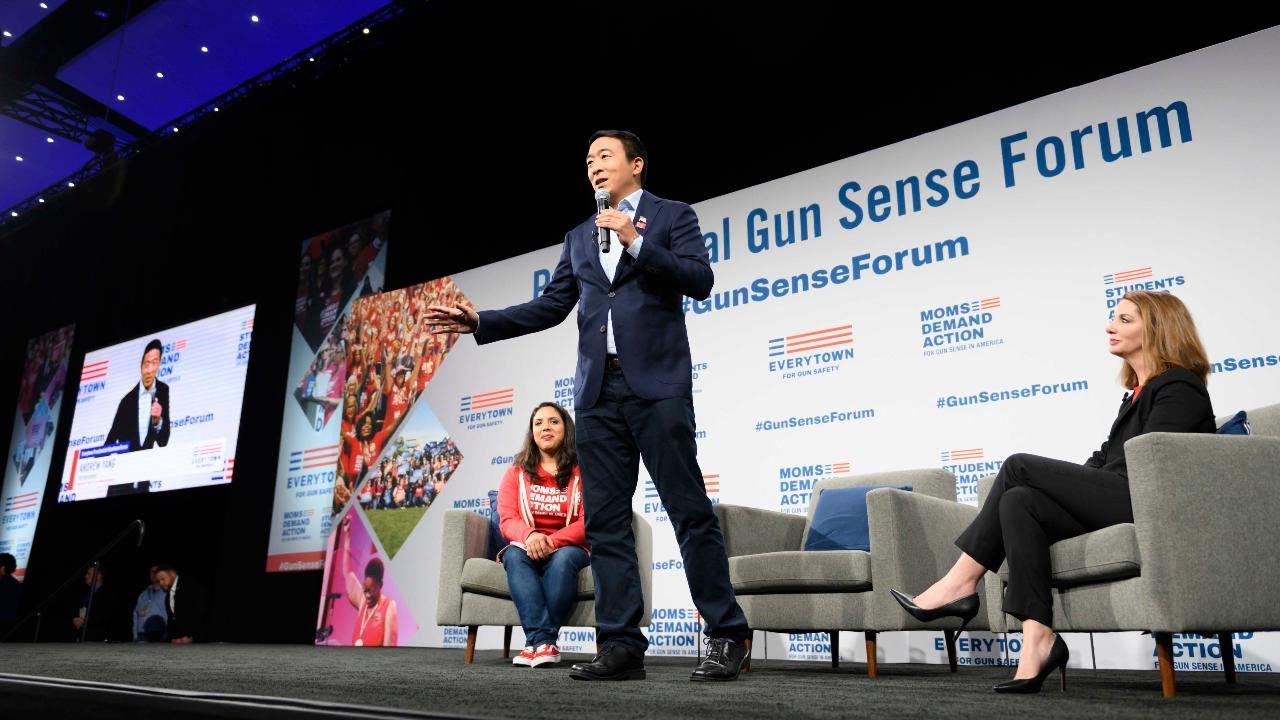 Andrew Yang gets emotional discussing gun control