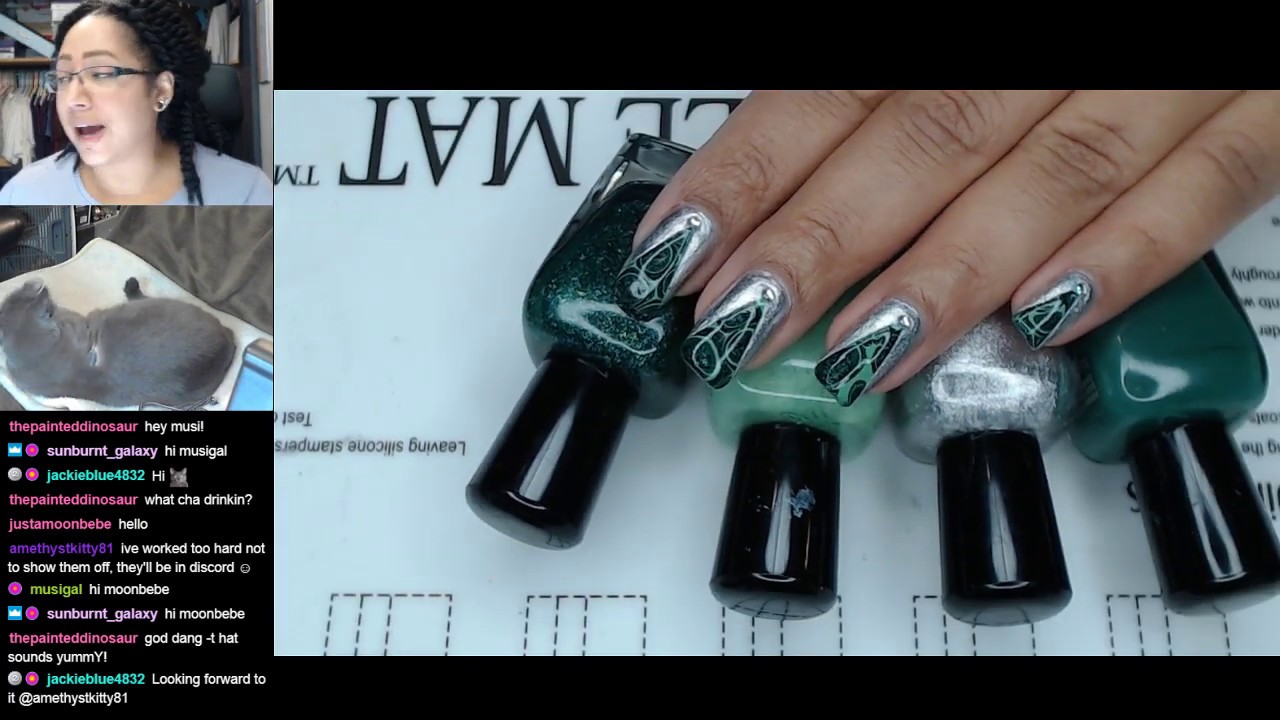 Green & Silver Water Marble | Extended Nail Art Tutorial [Streamed 12/13/18]