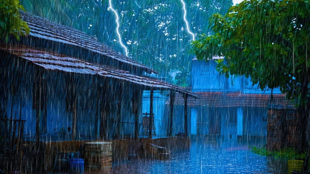 Falling asleep with Heavy Rain and thunder on an old tin roof | 10 hours of Calm and Relaxation