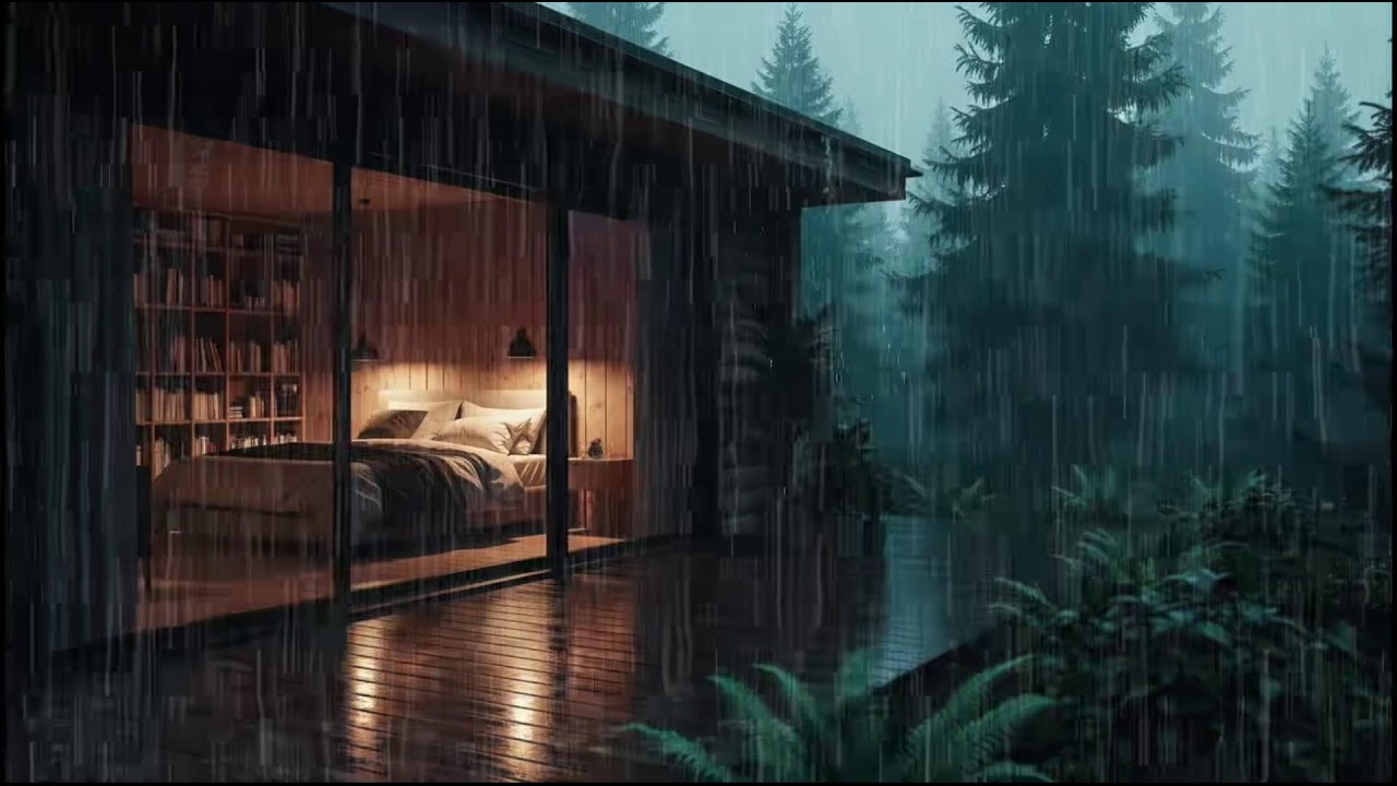 Soothing Rain by a Forest Cabin at Night | Rain Atmosphere for Insomnia and Restful Sleep