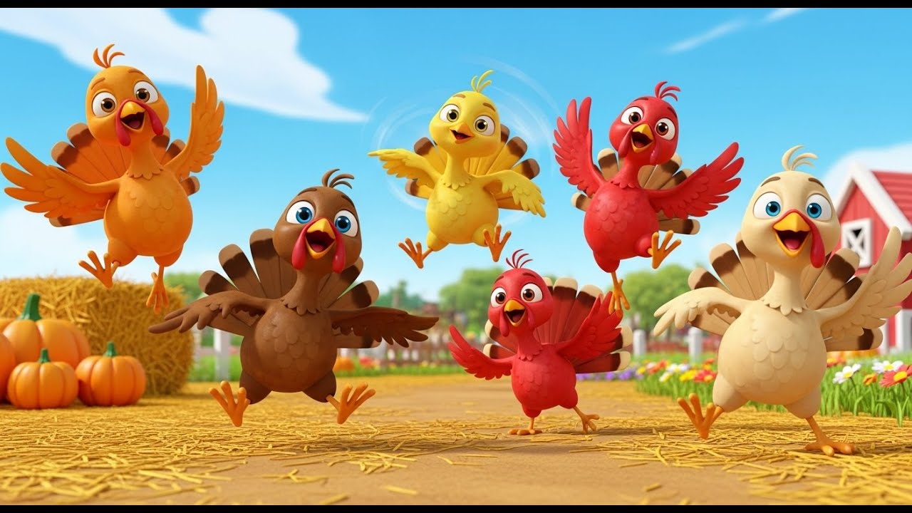 Five Little Turkeys Go Gobble Gobble Gobble | Nursery Rhymes for Kids & Baby Songs