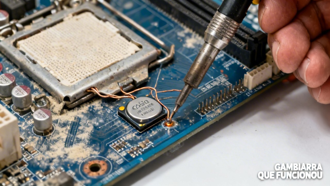 Assistência raiz: solda + gambiarra que salvou esse notebook