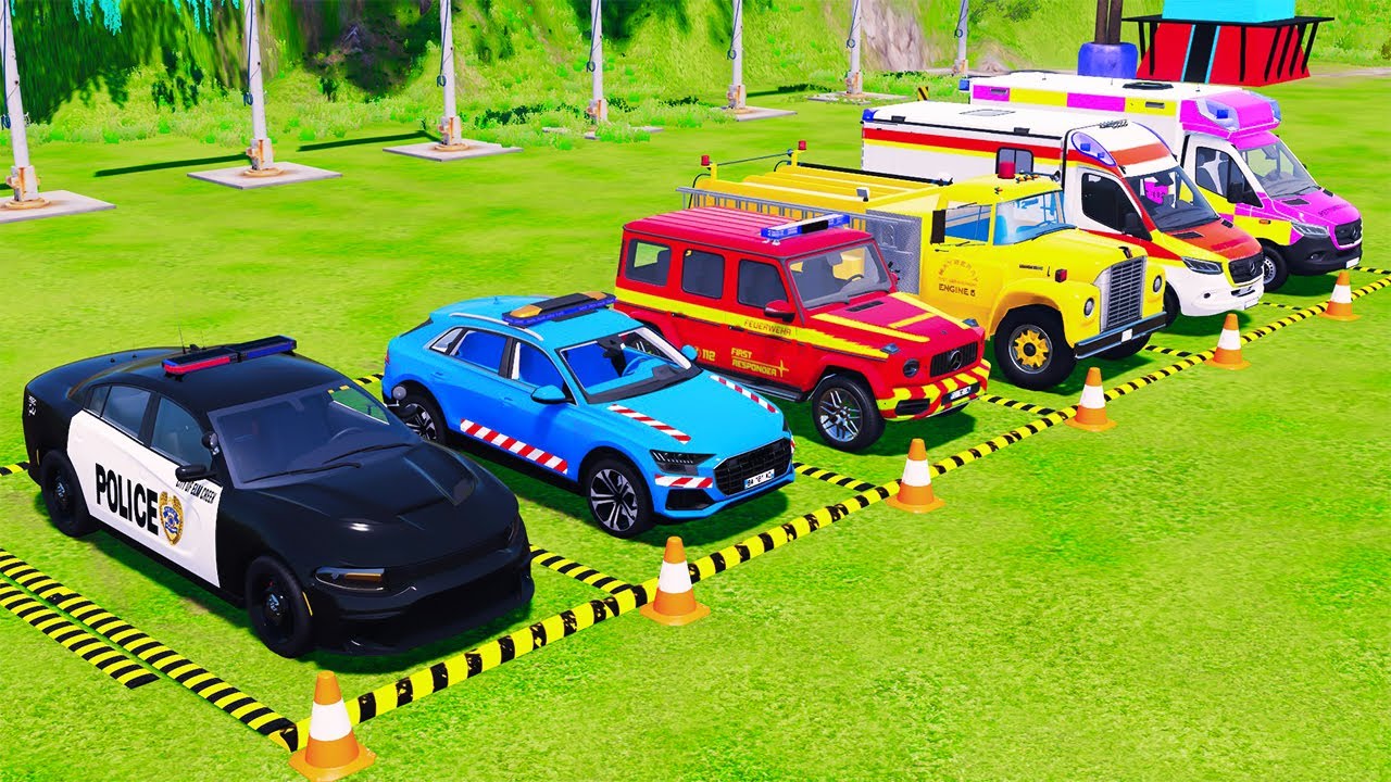 POLICE COLORFULL - TRANSPORTING POLICE CARS, AMBULANCE VEHICLES, FIRE TRUCK WITH TRUCK - FS22 #351