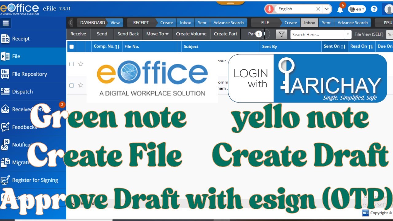 Create File | Green Note | Yellow Note | Create Draft | Approve Draft | Esign. in Eoffice | Efile