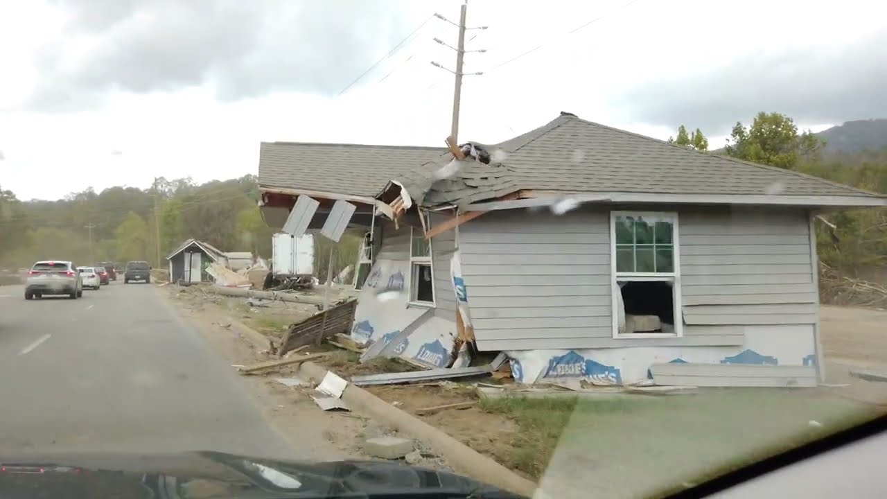 Swannanoa, NC after  Helene's floodwaters receded, Oct. 4, 2024