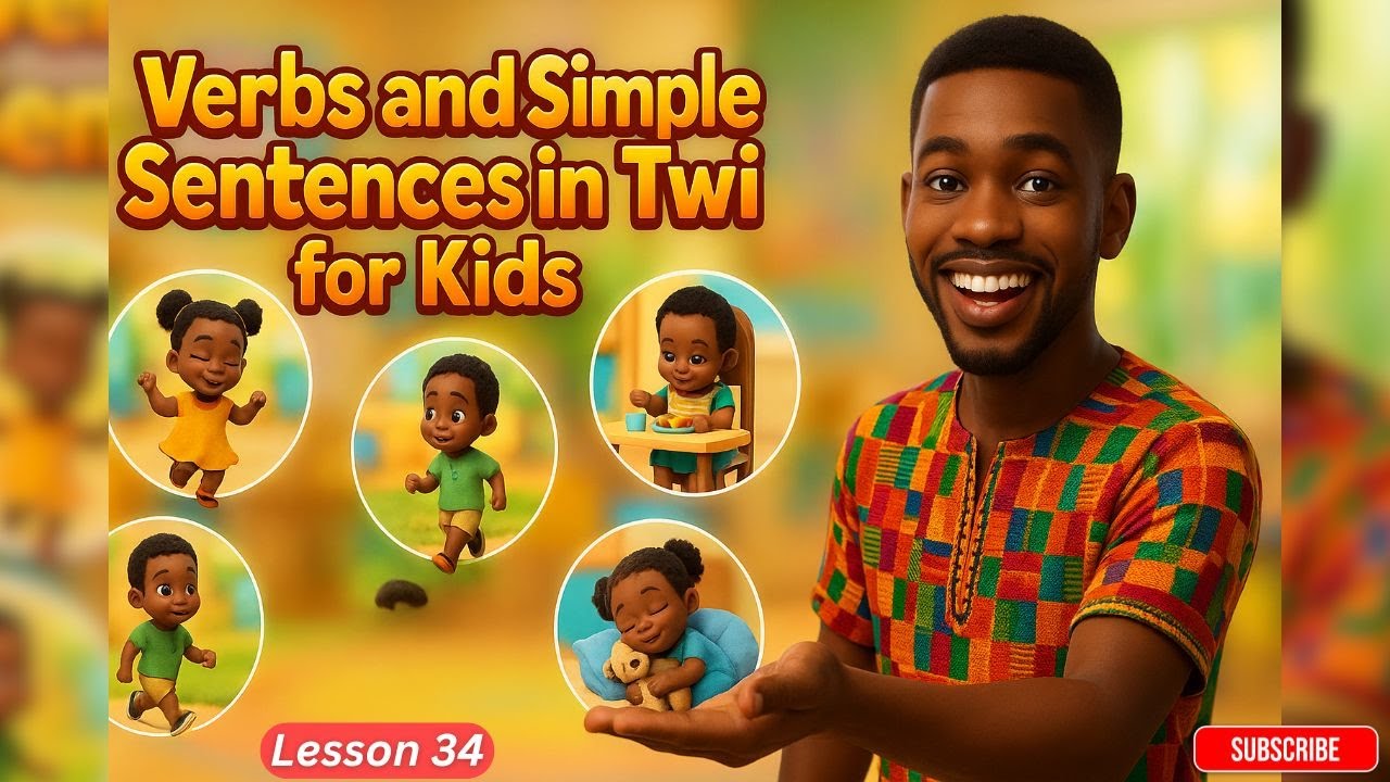 Verbs & Simple Sentences in Twi for Kids | Fun Actions with Teacher Fosu 🕺🍎🚶🏃😴