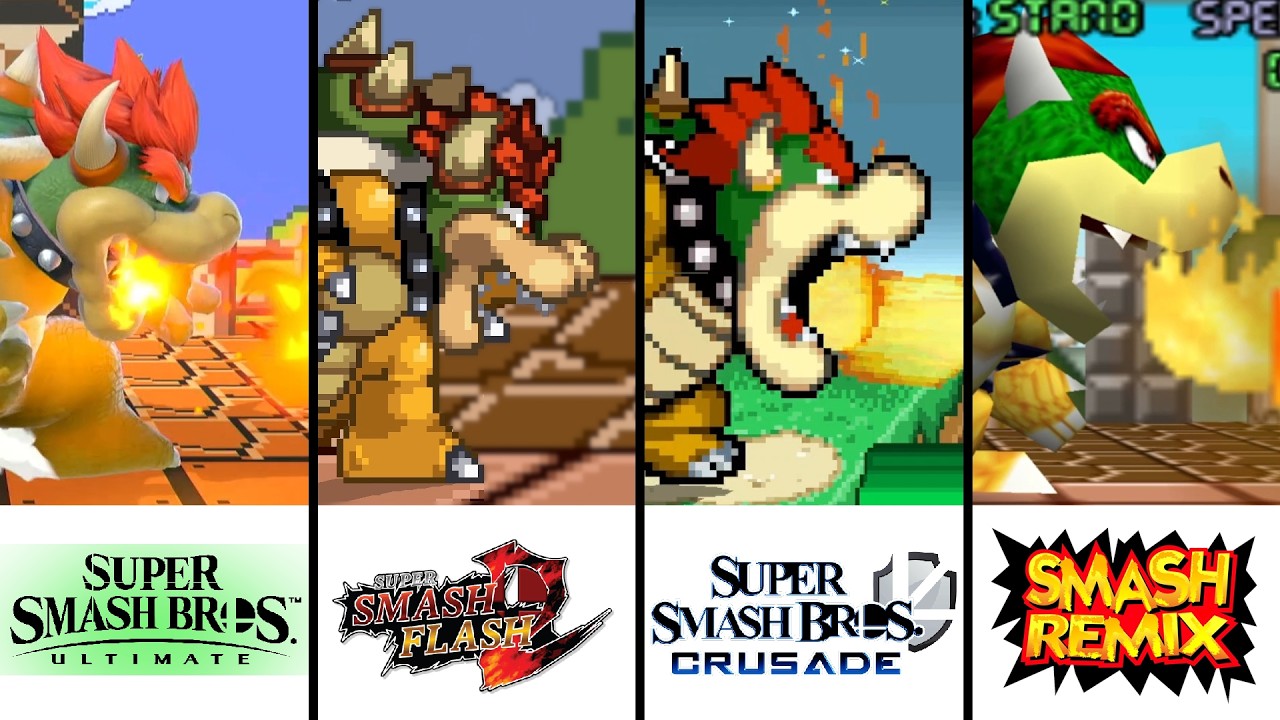 Super Comparison | Bowser Moveset | Smash Bros. Ultimate vs SSF2 vs SSBC vs Smash Remix