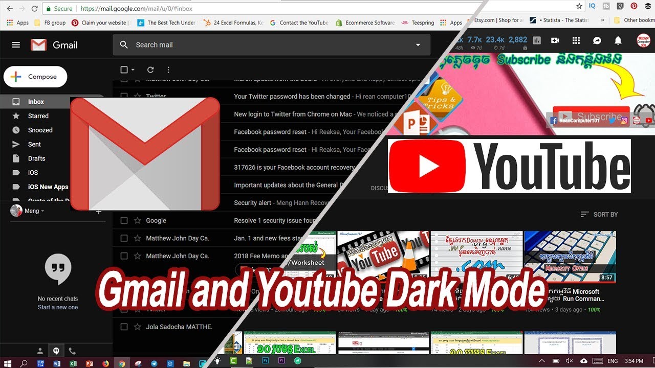 ➡ គន្លឹះកំណត់ Gmail និង Youtube ជា Dark Mode - Rean Computer101