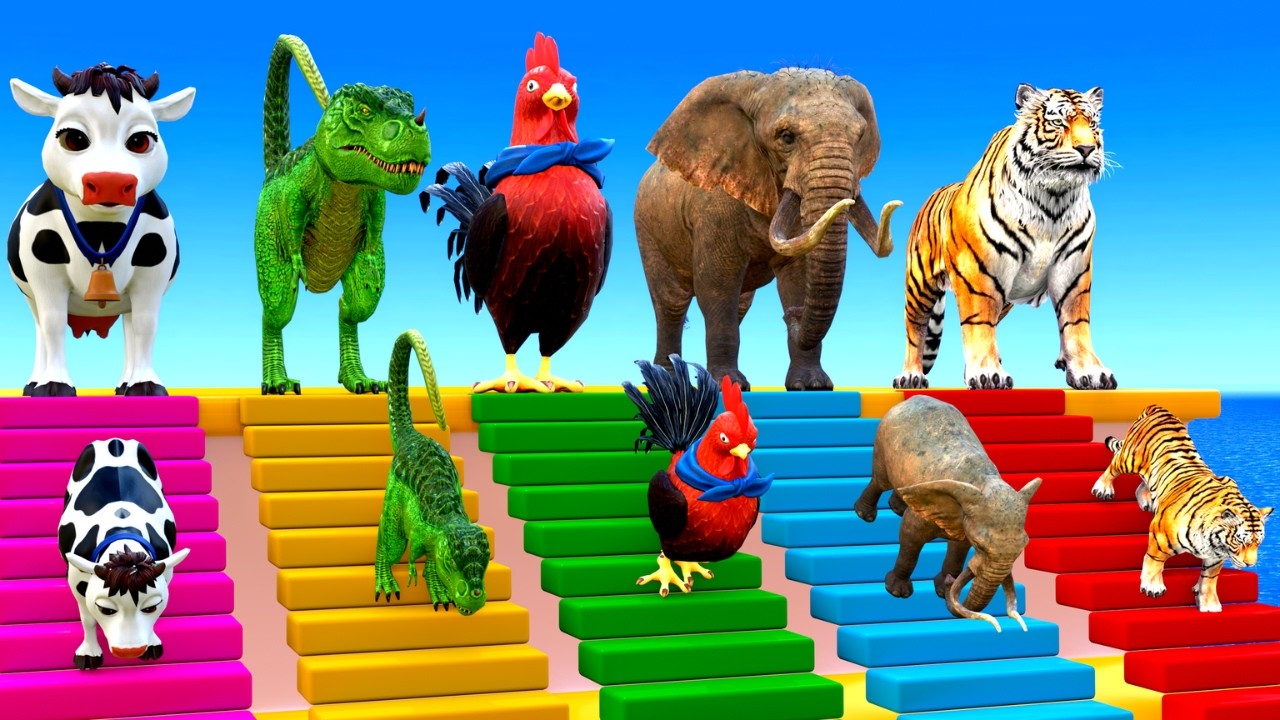 Long Slide Game With Cow Elephant Gorilla Hippopotamus Tiger 3d Animal Game Funny 3d Animals