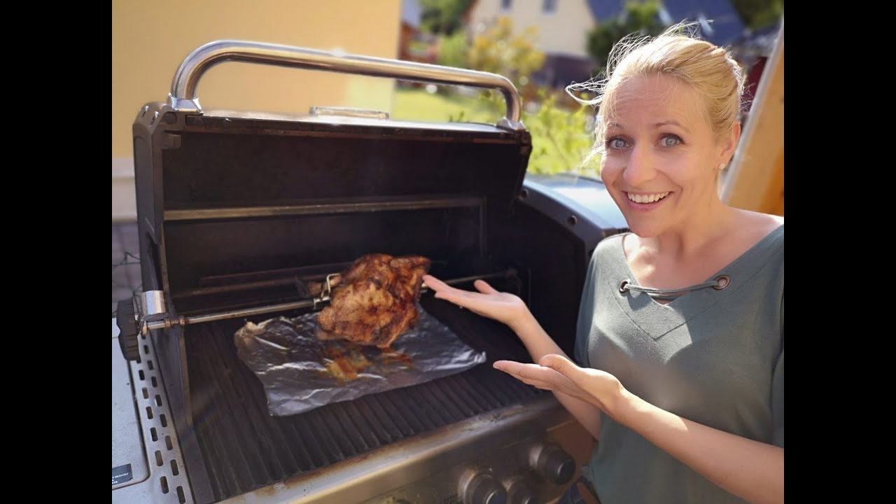 Hähnchen grillen mit Rotisseriespieß/ DIY Broiler