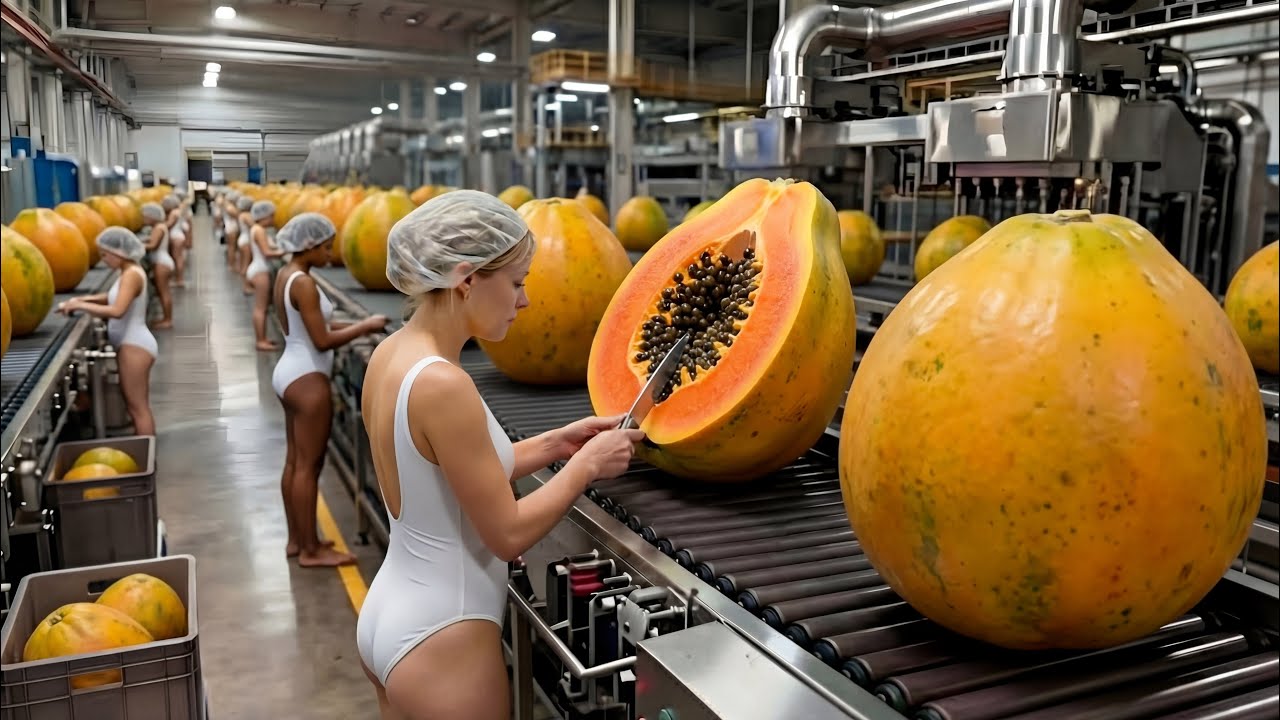 Inside a Modern Tropical Fruit Factory: From Green Fruit to Preserved Papaya Cubes (Full Process)