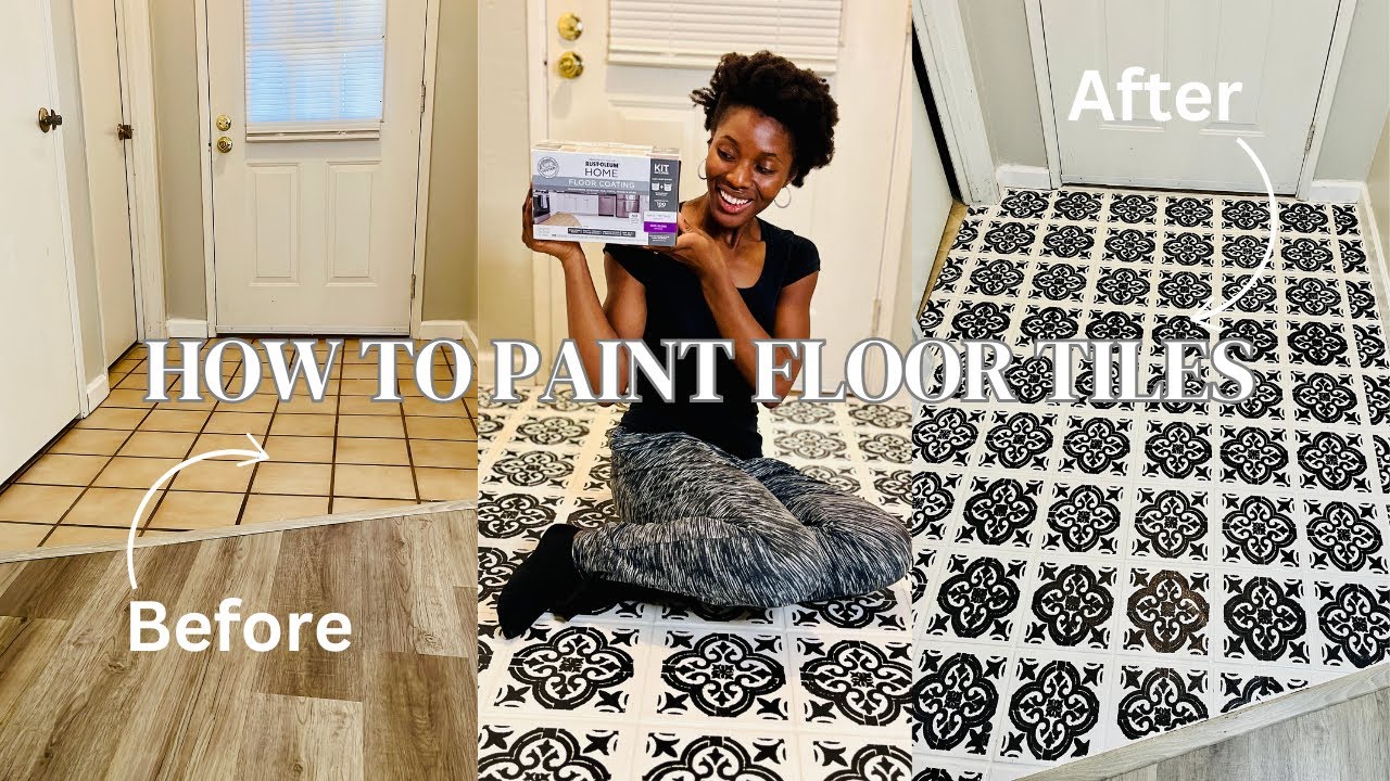 DIY| How To Paint Floor Tiles Using Stencils And Rust-Oleum Home Floor Coating.