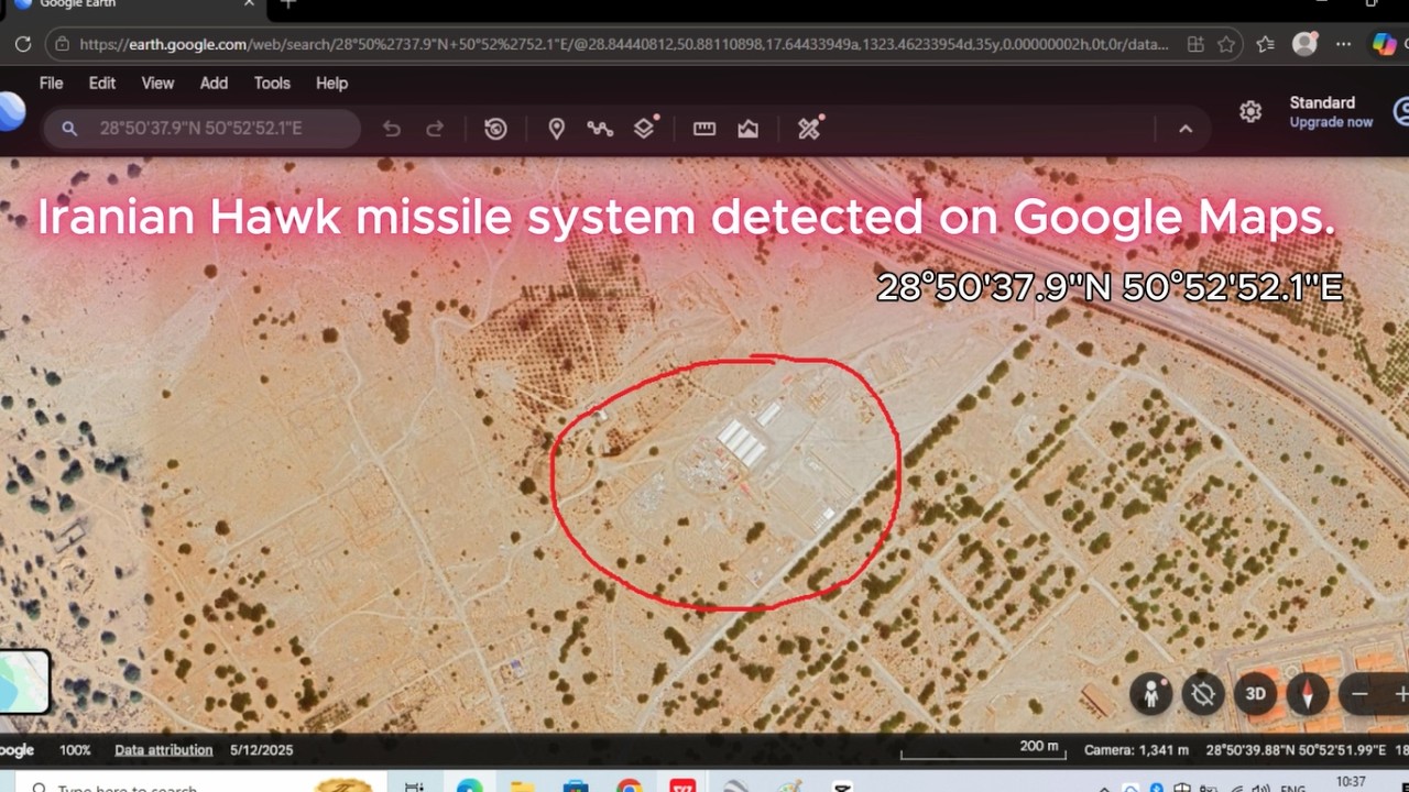 Iranian Hawk missile detected on Google Maps.