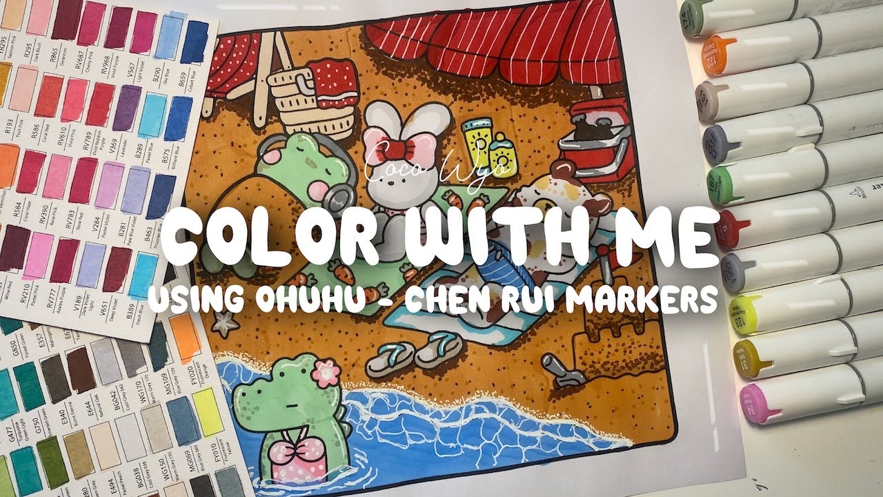 Color With Me 🐢☀️ Beach Day Vibes | Relaxing Coloring Using Ohuhu & Chen Rui Markers