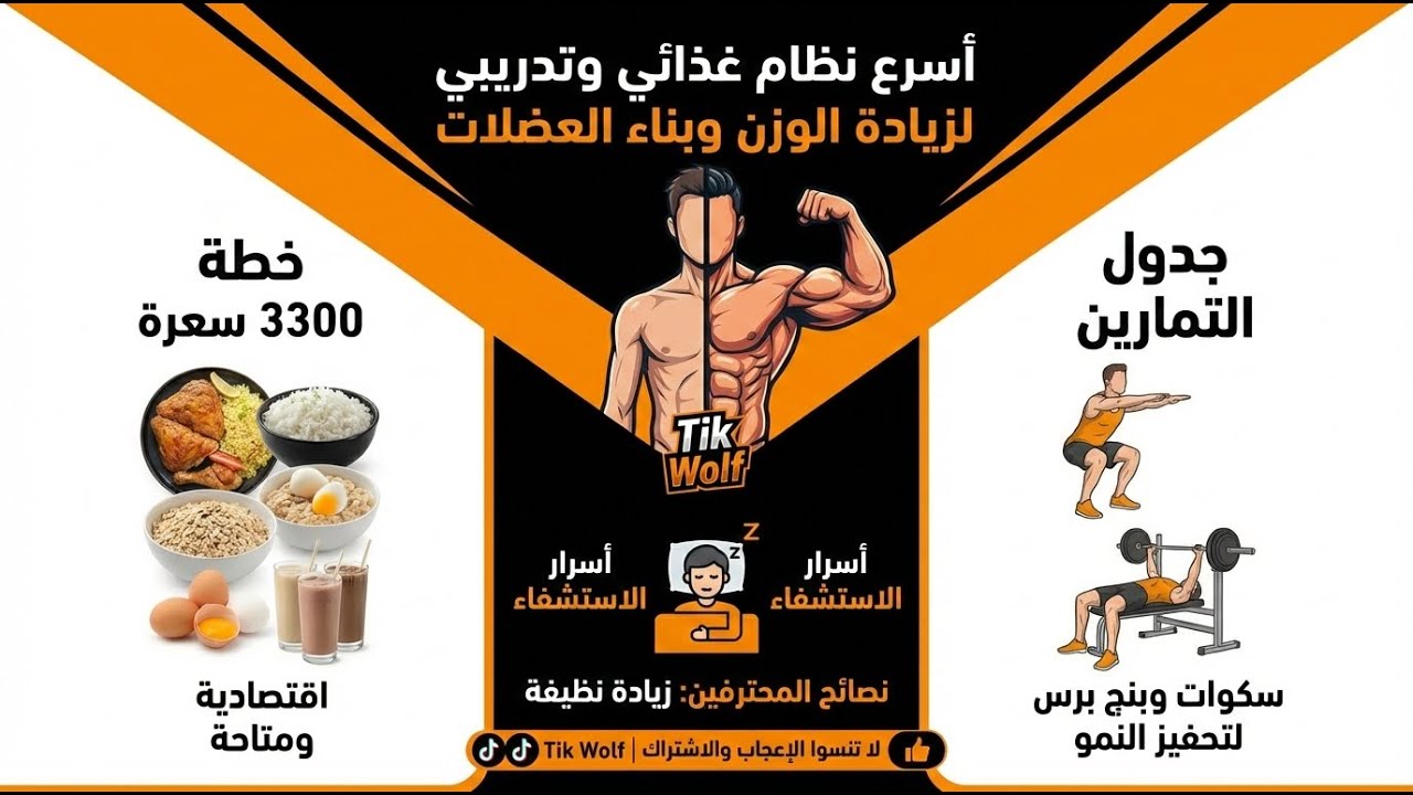 جدول تمارين وجدول غذائي لزيادة الوزن والكتلة العضلية بطريقة سريعة وصحية