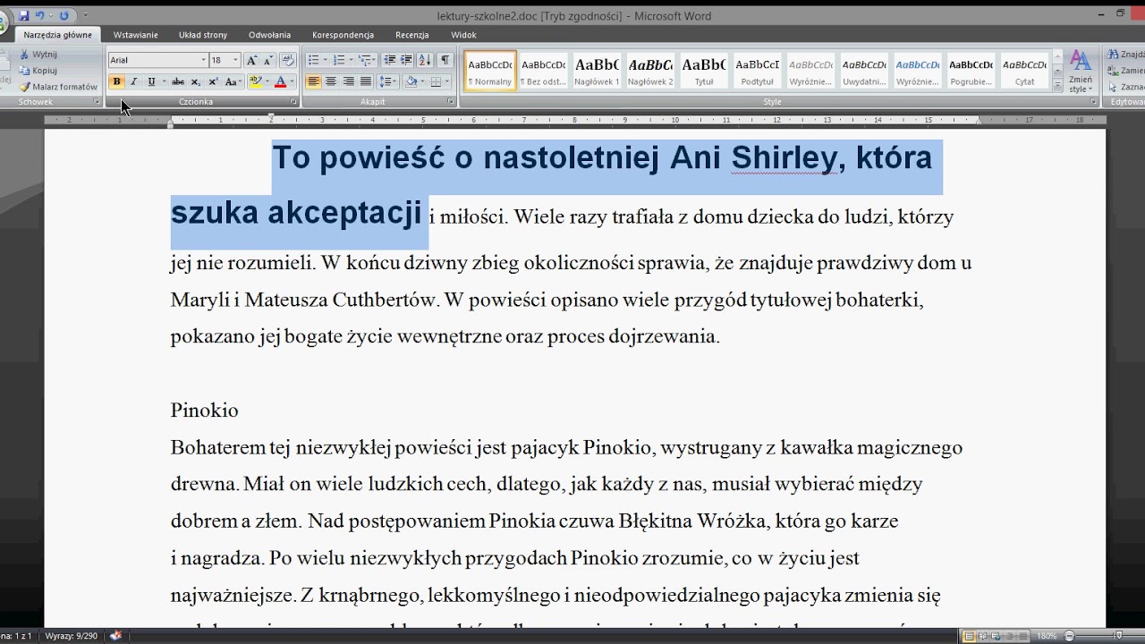 Word - formatowanie tekstu (powtórka)