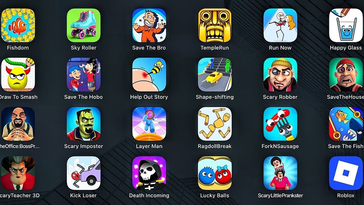 Roblox, Draw To Smash, Scary Teacher 3D, HelpMe Tricky Puzzle, Lucky Balls, Run Now, Kick Loser