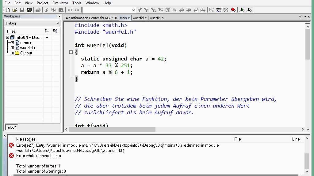 04D.1 Funktion und Variable in eigene Datei auslagern; Header-Datei