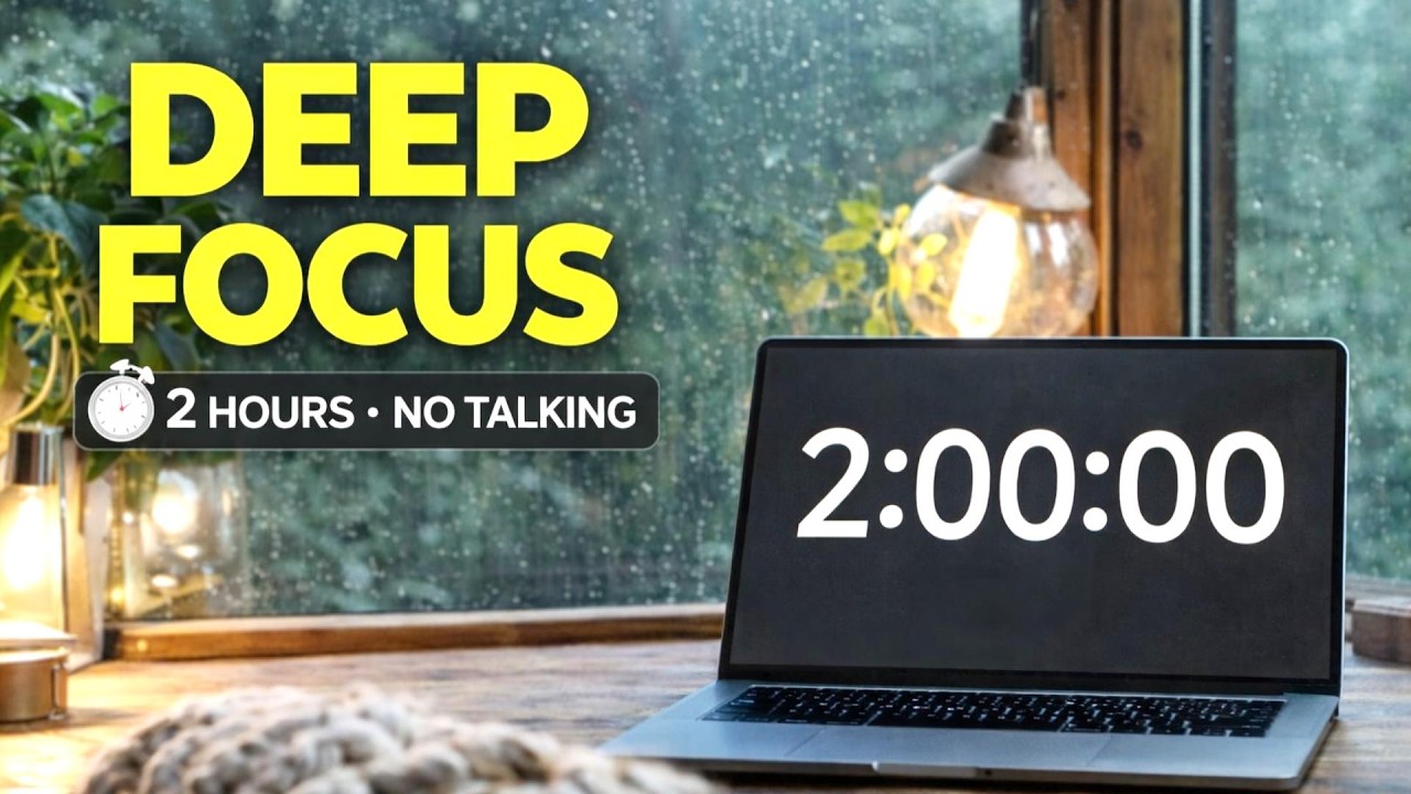 2 Hour Deep Focus Study Timer ⏱️ Rainy Window Piano for Reading (No Talking)