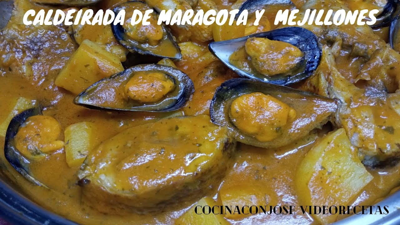 caldeirada o caldereta de maragota y mejillones,  exquisita,botonas, durdos, pintos