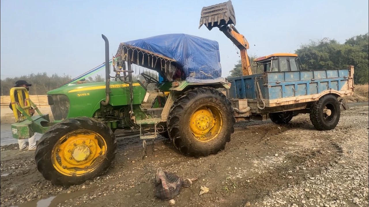 Villagers And JCBs Are Working To Build A Bamboo Bridge (JCB Loading Gravel) @droneplanet2040
