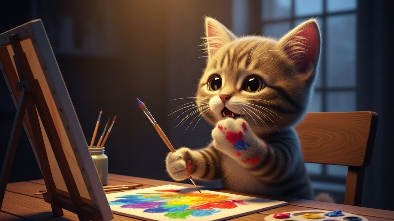 Cute Kitten Discovers Art - Inspiring